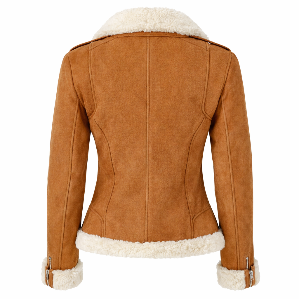 Women's B3 Shearling Biker Leather Jacket In Brown (VF)