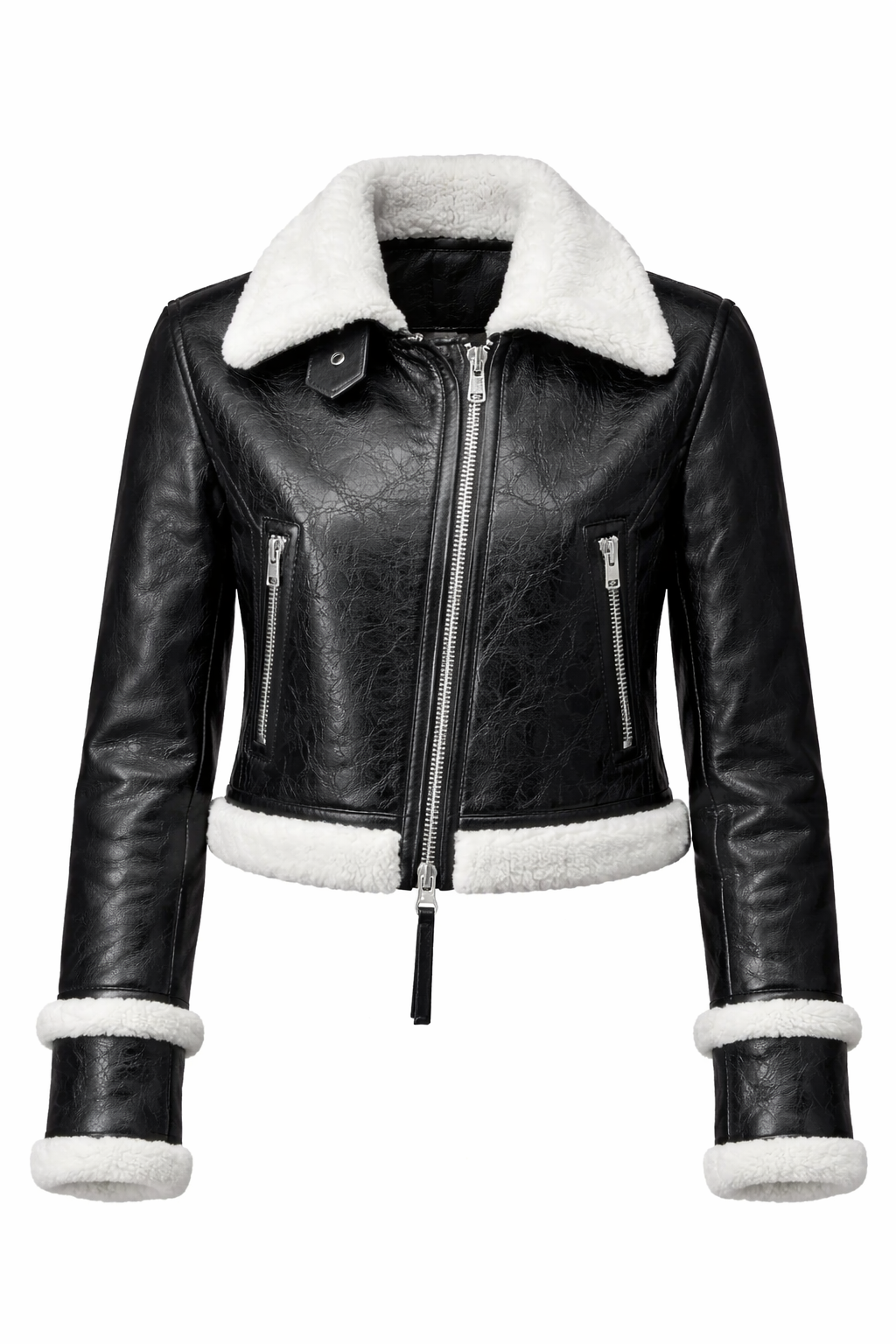 Women's Shearling Leather Jacket With Crackle Texture (VF)