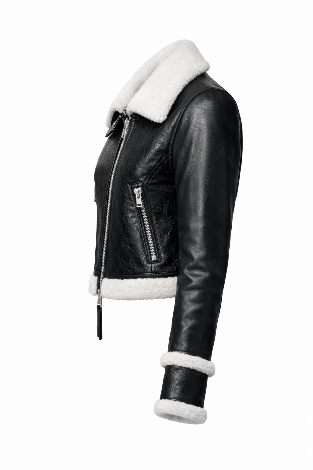 Women's Shearling Leather Jacket With Crackle Texture (VF)