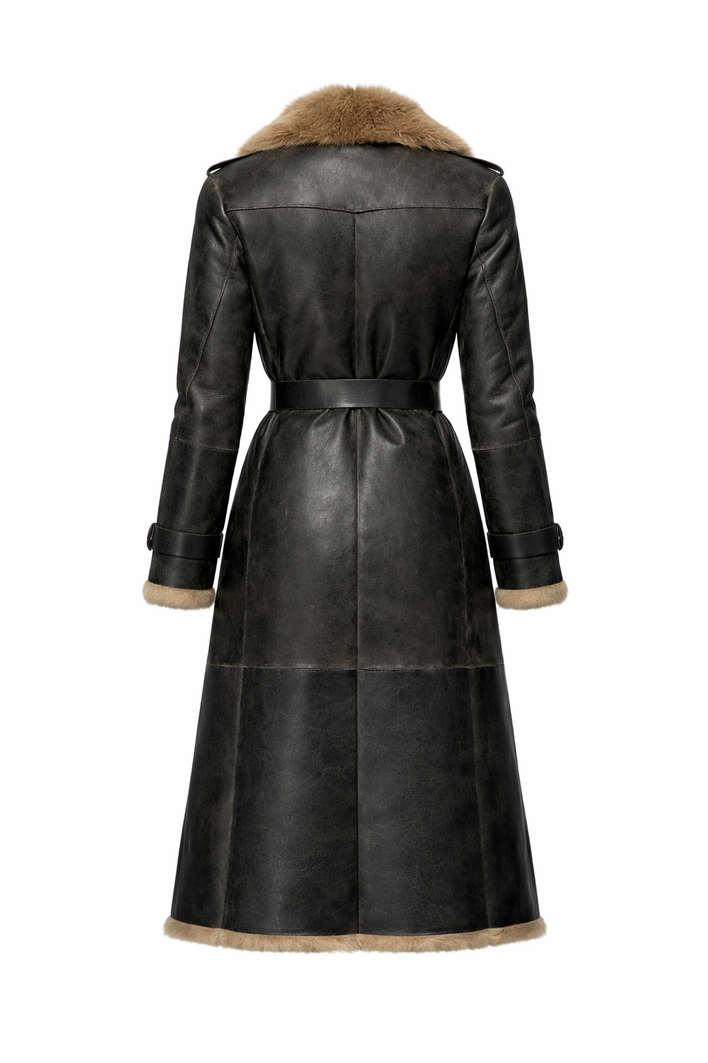 Women's Sheepskin Fur Leather Coat In Coffee Black (VF)