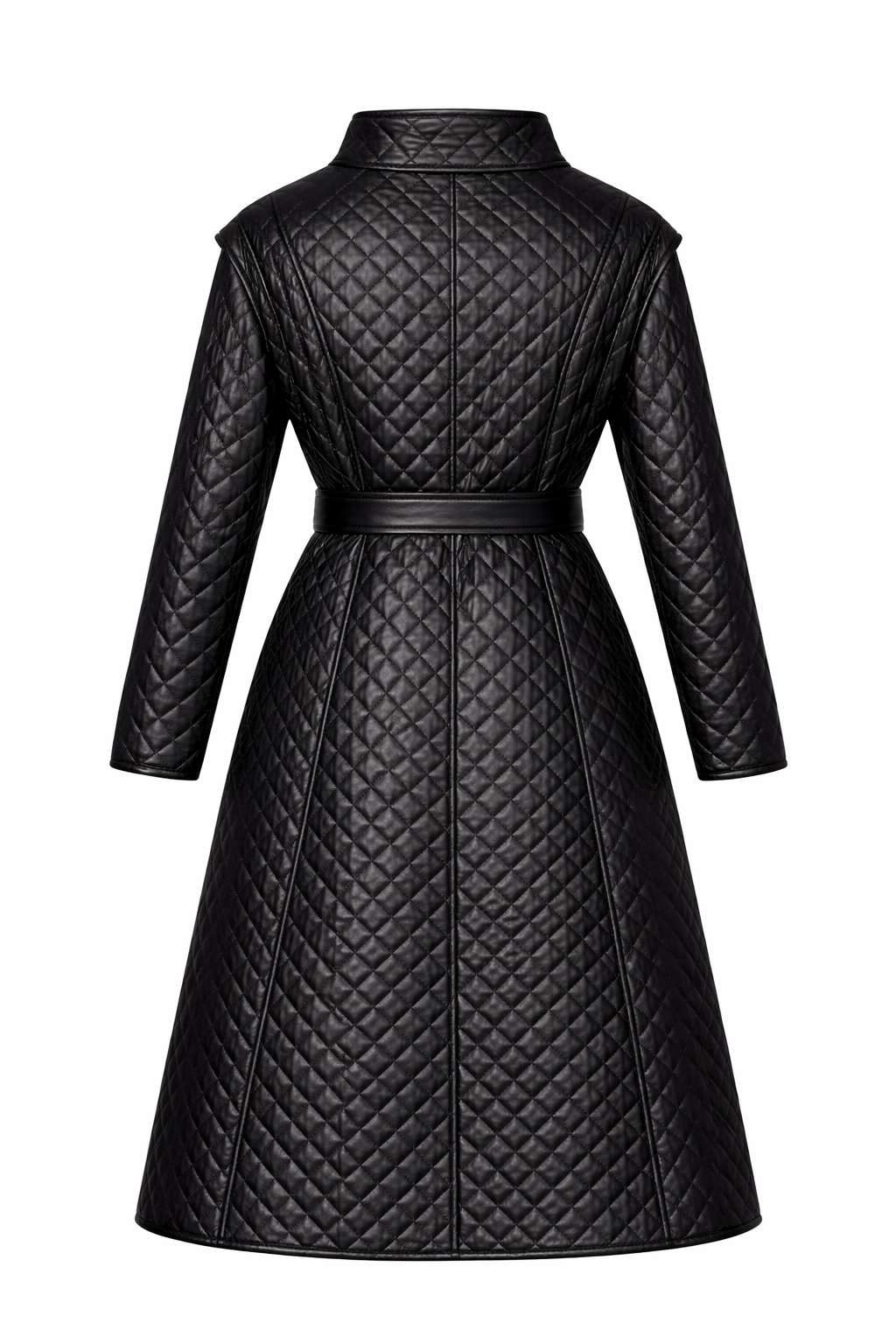 Women's Quilted Leather Trench Coat In Black (VF)