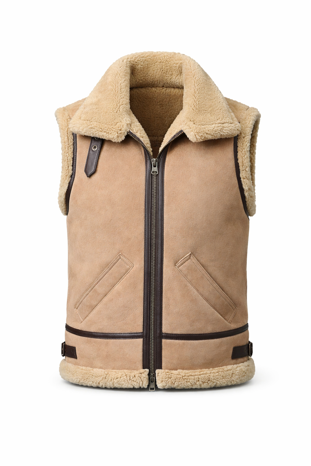Men's Shearling Leather Vest In Beige (VF)