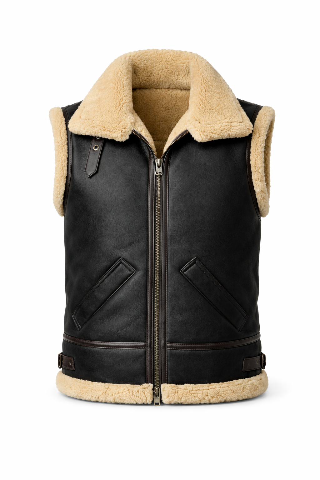 Men's Shearling Leather Vest In Black (VF)