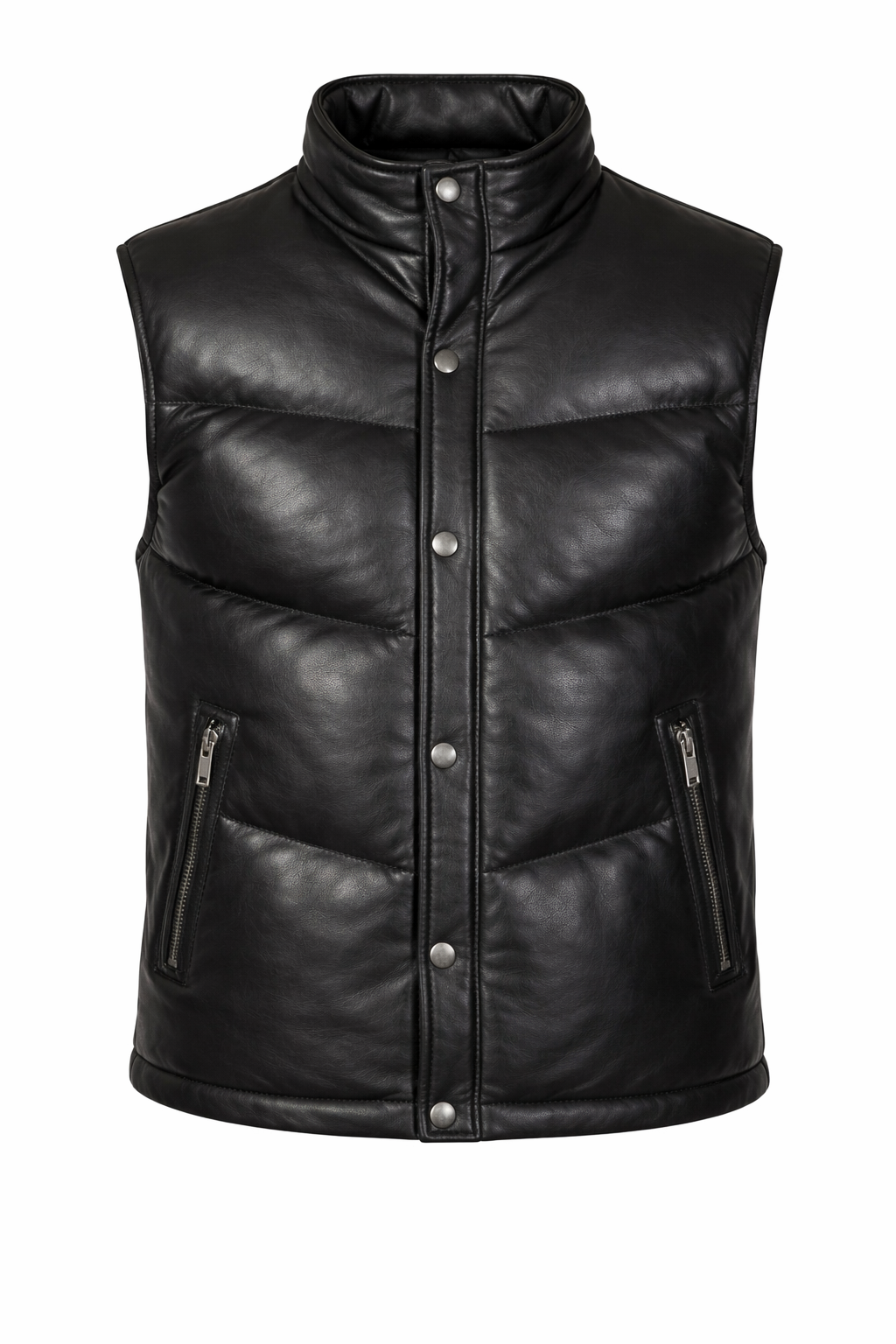 Men's Puffer Leather Vest In Black (VF)