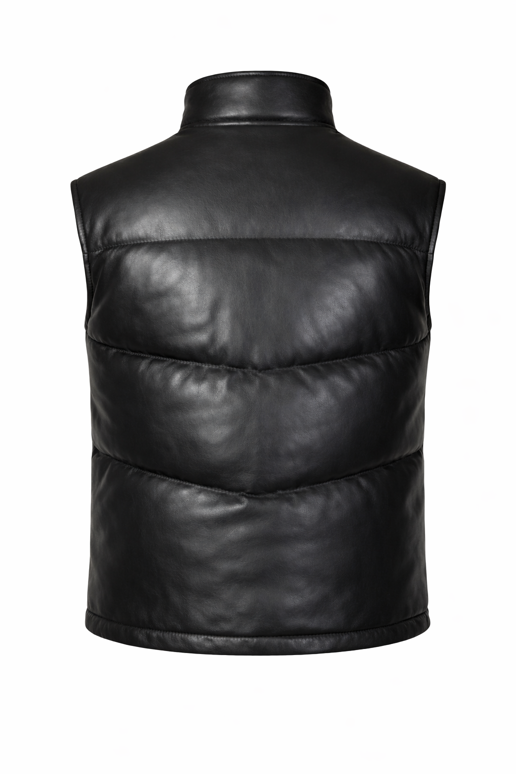 Men's Puffer Leather Vest In Black (VF)