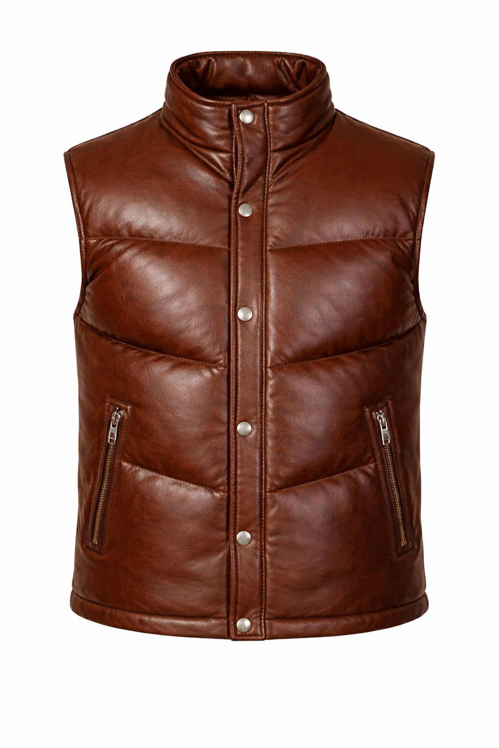Men's Puffer Leather Vest In Brown (VF)