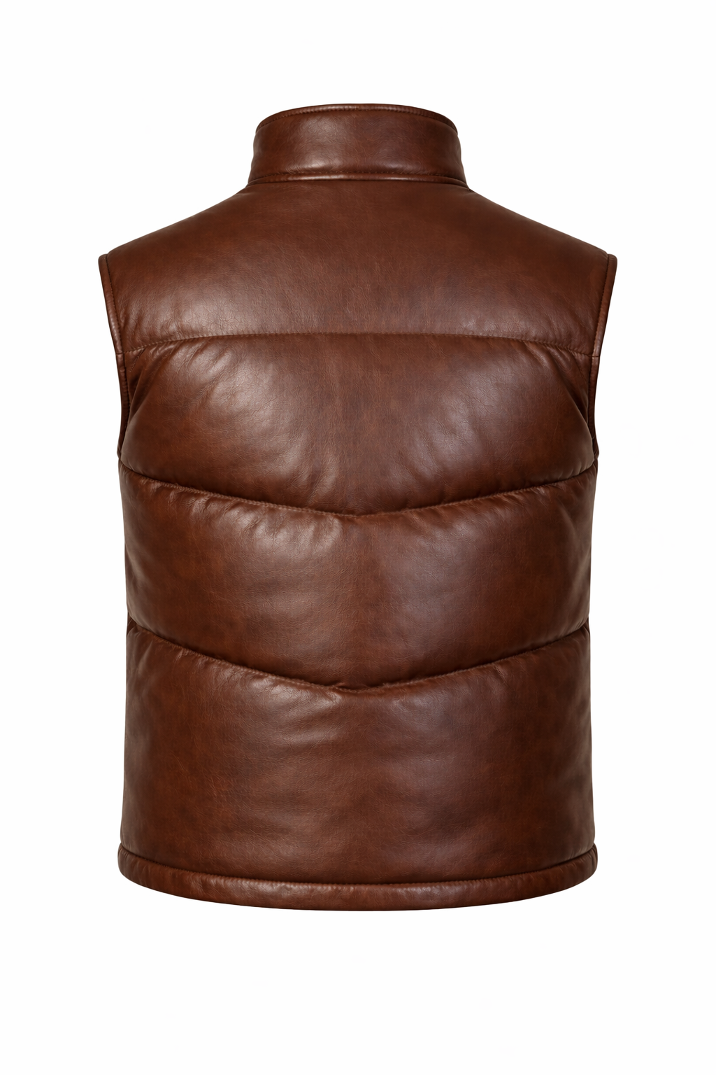 Men's Puffer Leather Vest In Brown (VF)