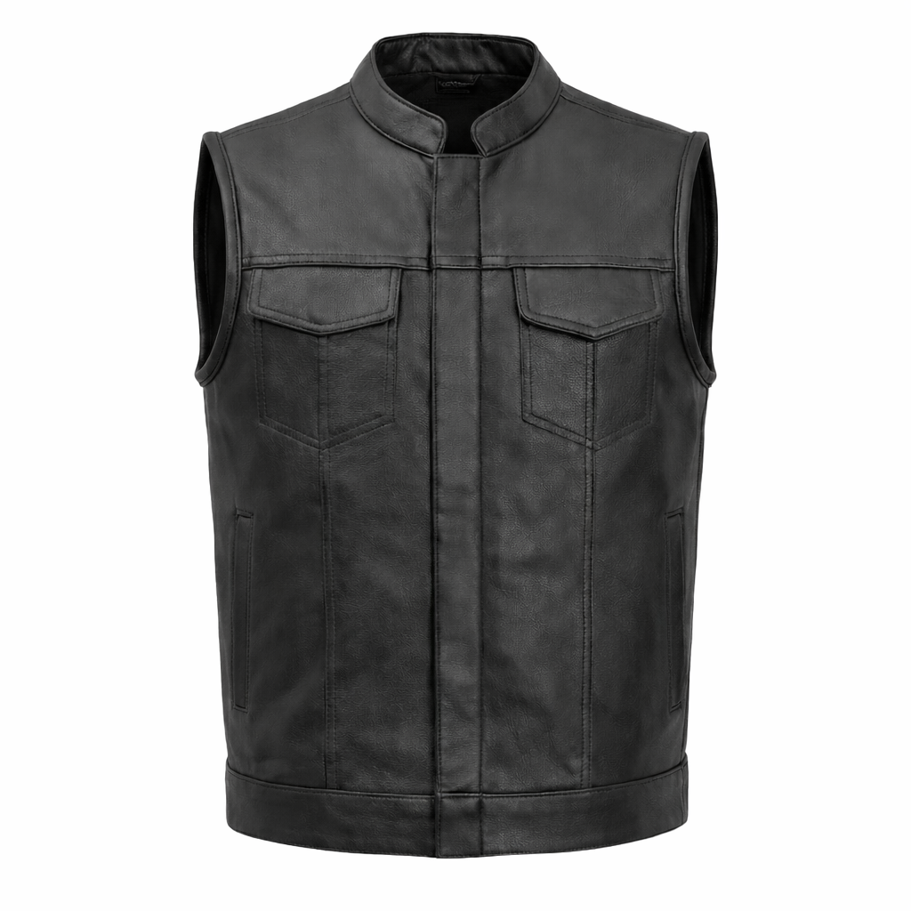 Men Leather Vest In Black (VF)